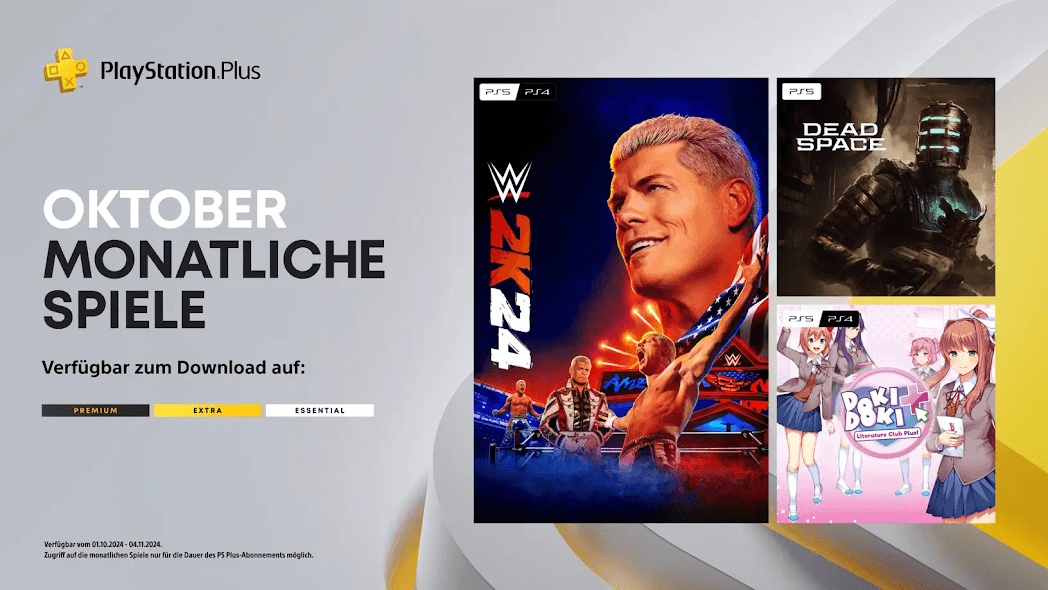 Monatliche PlayStation Plus-Spiele fr Oktober: WWE 2K24, Dead Space, Doki Doki Literature Club Plus!